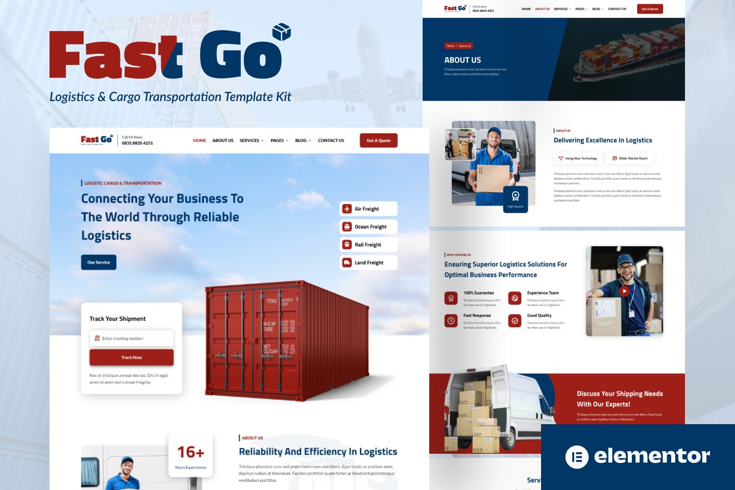 FastGo Logistics & Cargo Transportation Elementor Template Kit, WP